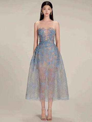 2025 Three-Dimensional Flower Lace Perspective Yarn Dress Dress Dress Dress Dress Woman